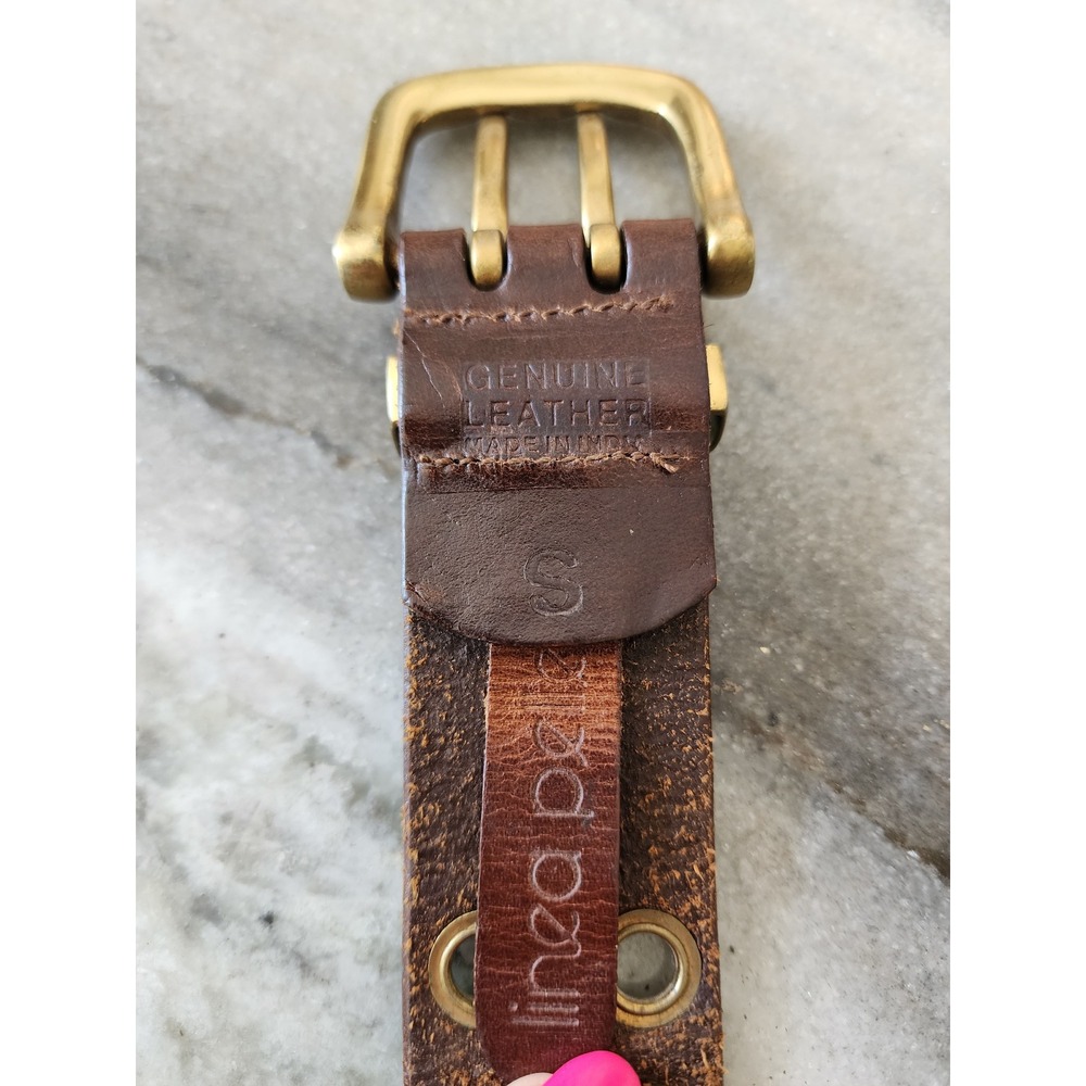 Brown Leather Grommet Belt with Brass Buckle - Women Accessories - Picture 8 of 10